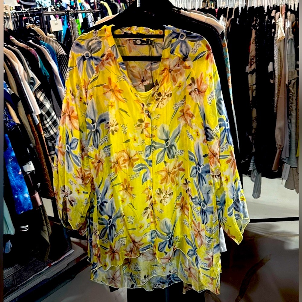 Ladies woven sheer yellow/blue/pink long sleeve beautiful flowy shirt